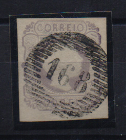 1133.jpg -     Lote:    1133            Portugal       Descrição:         1855/56 &mdash; D. Pedro V. Cabelos lisos. CE9, 100 reis lilás, com margens normais, obliterado com carimbo numérico da 1.ª reforma de 20 barra "168 &mdash; MONFORTE". MB.         O       Valor Base:     &euro; 25,00     Valor Venda:     &euro; 25,00       