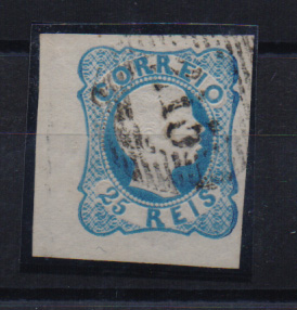 1141.jpg -     Lote:    1141            Portugal       Descrição:         1856/58 &mdash; D. Pedro V, cabelos anelados. CE12, 25 reis linhas duplas, com duas margens normais e duas de luxo, obliterado com carimbo numérico da 1.ª reforma do tipo de 20 barras "115 &mdash; CASTRO DAIRE".         O       Valor Base:     &euro; 10,00     Valor Venda:     &euro; 14,00       