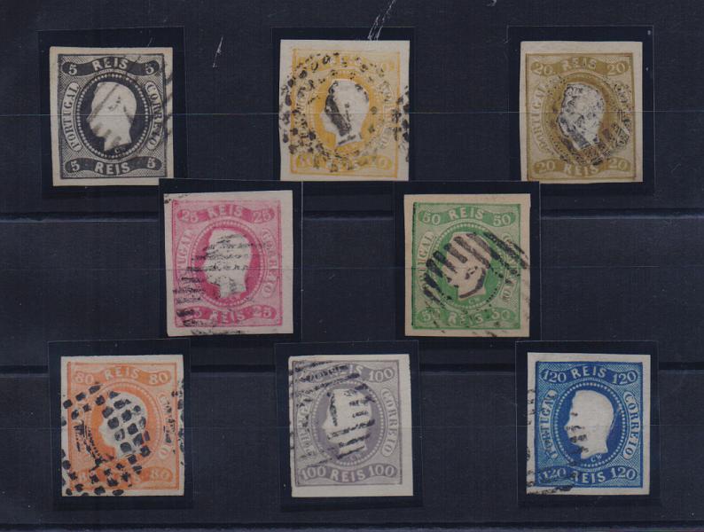 1161.jpg -     Lote:    1161            Portugal       Descrição:         1866/67 &mdash; D. Luís I. Fita curva, não denteados. CE19/26. Série completa, na generalidade com muito boas margens. Valor de catálogo &euro; 976,60.         O       Valor Base:     &euro; 125,00     Valor Venda:     &euro; 130,00       