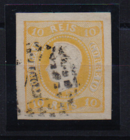 1163.jpg -     Lote:    1163            Portugal       Descrição:         1866/67 &mdash; D. Luís I. Fita curva, não denteados. CE20, 10 reis amarelo, com boas margens. Valor de catálogo &euro; 261,00.         O       Valor Base:     &euro; 20,00     Valor Venda:     Retirado     