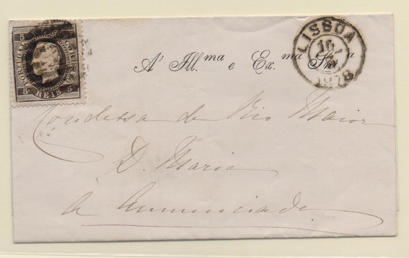 1178.jpg -     Lote:    1178            Portugal       Descrição:         1870/76 &mdash; D. Luís I. Fita direita. CE36, 5 reis preto, denteado 13 &frac12; em impresso circulado de Lisboa (15.03.78).         Carta       Valor Base:     &euro; 8,00     Valor Venda:     Retirado     