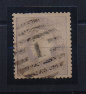 1186.jpg -     Lote:    1186            Portugal       Descrição:         1870/76 &mdash; D. Luís I. Fita direita. CE46, 240 reis lilás, papel liso, denteado 12 &frac12;. Selo com alguma sujidade, valor de catálogo &euro; 1830,00.         O       Valor Base:     &euro; 100,00     Valor Venda:     Retirado     