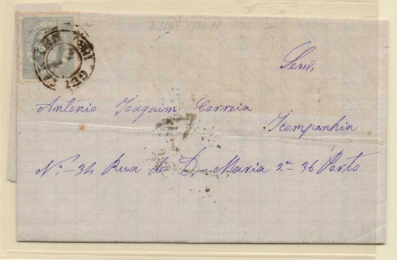 1189.jpg -     Lote:    1189            Portugal       Descrição:         1880/81 &mdash; D. Luís I. De perfil.CE52, 25 reis azul-cinzento em carta circulada de Guimarães (01.04.80) para o Porto. Provavelmente a data mais antiga circulada deste slo.         Carta       Valor Base:     &euro; 15,00     Valor Venda:     Retirado     
