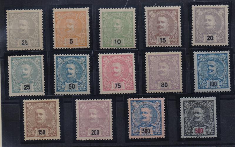 1210.jpg -     Lote:    1210            Portugal       Descrição:         1895/96 &mdash; D. Carlos I Mouchon. CE126/139. Série completa. Alguns selos com ligeiros defeitos na goma. Lote a ver.         **       Valor Base:     &euro; 75,00     Valor Venda:     Retirado     