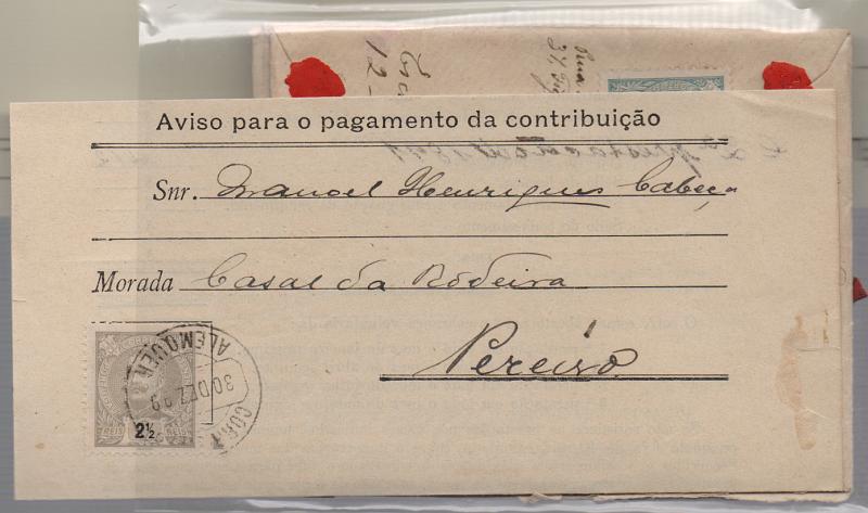 1211.jpg -     Lote:    1211            Portugal       Descrição:         1895/96 &mdash; D. Carlos I Mouchon. Lote de duas cartas e um aviso da CI circulados com selos da emissão. Carta registada com 4 selos de 25 reis CE131 + carta registada com selo de 100 reis CE135 + impresso com selo de 2 &frac12; reis CE126.         Lote       Valor Base:     &euro; 10,00     Valor Venda:     Retirado     