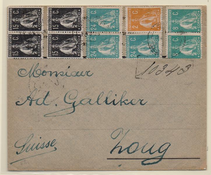 1235.jpg -     Lote:    1235            Portugal       Descrição:         1917/20 &mdash; Ceres. Sobrescrito circulado de Nespereira (SET 21) para Ferreiros, com 10 selos de 1C castanho CE221.         Carta       Valor Base:     &euro; 12,00     Valor Venda:     &euro; 12,00       