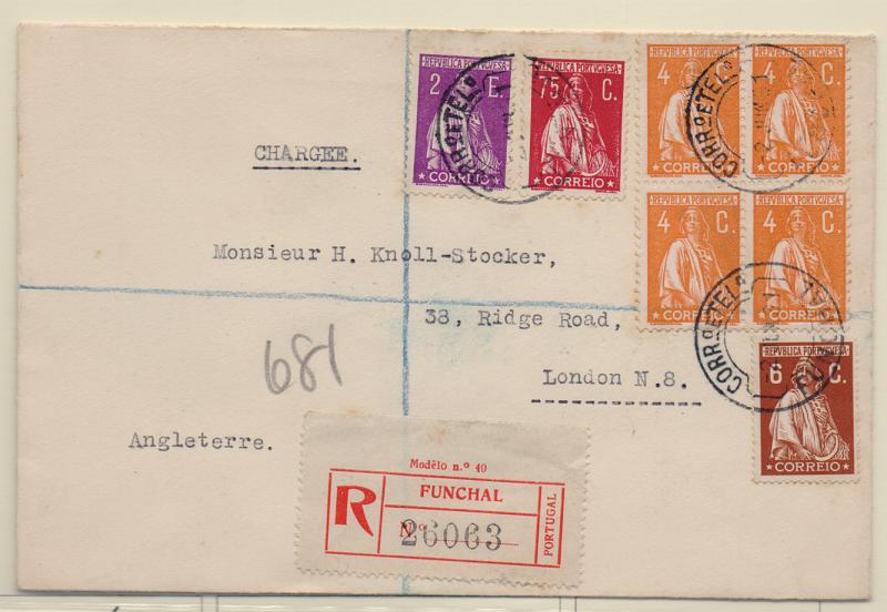 1242.jpg -     Lote:    1242            Portugal       Descrição:         1917/23 &mdash; Ceres. Sobrescrito circulado do Porto (08.05.23) para a Suíça, com selo de 2C CE223, par de 8C CE237, par+1 de 24C CE241 e dois pares de 15C CE253. MB.         Carta       Valor Base:     &euro; 30,00     Valor Venda:     &euro; 34,00       