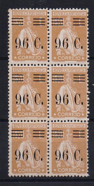 1287.jpg -     Lote:    1287            Portugal       Descrição:         1928/29 &mdash; Ceres, com sobretaxa. CE484, 96c s/ 1$20 bistre. Bloco vertical com 6 selos. Valor de catálogo &euro; 82,80.         ***       Valor Base:     &euro; 12,00     Valor Venda:     &euro; 12,00       