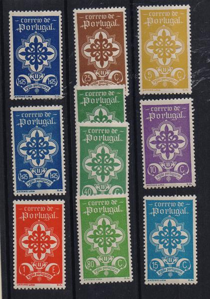 1311.jpg -     Lote:    1311            Portugal       Descrição:         1940 &mdash; Legião portuguesa. CE583/590. Série completa + dois selos de 40 e 1$75 com tonalidades diferentes. Valor de catálogo &euro; 507,00.         ***       Valor Base:     &euro; 50,00     Valor Venda:     &euro; 55,00       