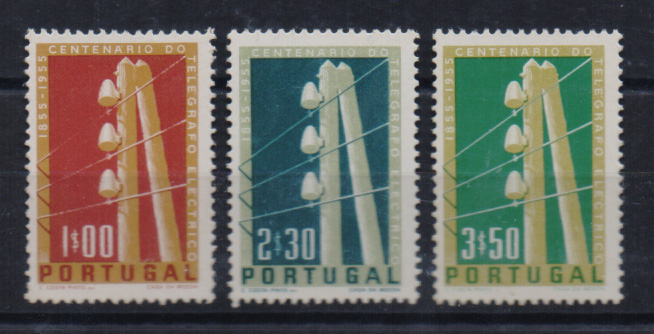 1340.jpg -     Lote:    1340            Portugal       Descrição:         1955 &mdash; 1.º Centenário do telégrafo Electrico em Portugal. CE815/17. Série completa. Valor de catálogo &euro; 106,00.         ***       Valor Base:     &euro; 20,00     Valor Venda:     Retirado     