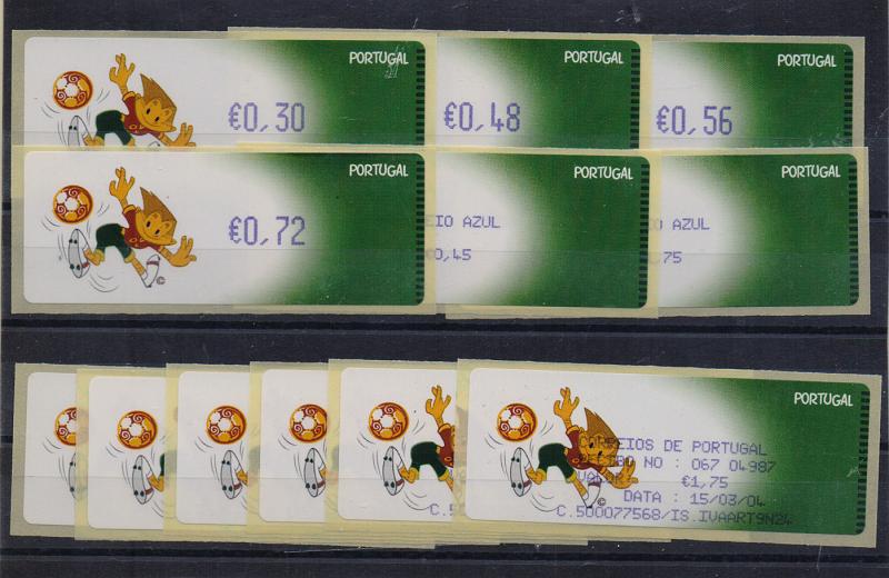 1374.jpg -     Lote:    1374            Portugal       Descrição:         2004 &mdash; UEFA * Euro 2004. Máquina CROUZET. CE ETQ28. Correio normal + correio azul, com recibos. Impressão a preto.         ETQ       Valor Base:     &euro; 7,00     Valor Venda:     Retirado     