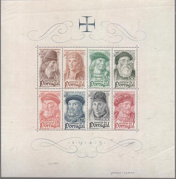 1402.jpg -     Lote:    1402            Portugal       Descrição:         1945 &mdash; Navegadores Portugueses. CE BLC7. Valor de catálogo &euro; 100,00.         BLC***       Valor Base:     &euro; 15,00     Valor Venda:     &euro; 20,00       
