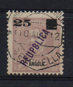 1466.jpg -     Lote:    1466            Angola       Descrição:         1912 &mdash; D. Carlos I, com sobrecarga REPUBLICA local e sobretaxa. CE117, 25 s/ 75 reis, com a variedade de sobrecarga REUPBLICA. Valor de catálogo &euro; 87,00.         O       Valor Base:     &euro; 25,00     Valor Venda:     &euro; 25,00       