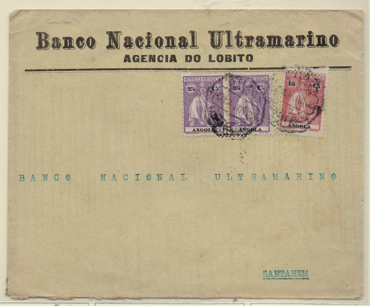 1467.jpg -     Lote:    1467            Angola       Descrição:         1914 &mdash; Ceres. Sobrescrito circulado do Lobito para Santarém (08.11.22) com 2 selos de 2 &frac12; C CE147 e um selo de 10C CE151.         Carta       Valor Base:     &euro; 8,00     Valor Venda:     &euro; 10,00       