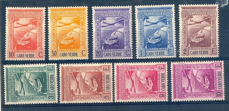 1498.jpg -     Lote:    1498            Cabo Verde       Descrição:         1938 &mdash; Cabo Verde. Correio Aéreo. Império Colonial Português. CE1/9. Série completa. Valor de catálogo &euro; 38,00         **       Valor Base:     &euro; 4,00     Valor Venda:     &euro; 4,00       