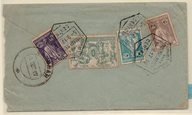 1561.jpg -     Lote:    1561            Moçambique       Descrição:         1914/16 &mdash; Ceres + imposto postal * Taxa de Guerra. Sobrescrito circulado de L. Marques (05.09.17) para Sardhar (India Inglesa) (01.10.17) com selos de 1, 1 &frac12; e 2 &frac12; c CE155/56 e 158 + taxa de guerra de 1C CE IP1.         Carta       Valor Base:     &euro; 40,00     Valor Venda:     &euro; 50,00       