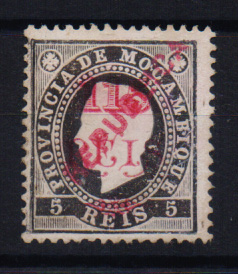 1565.jpg -     Lote:    1565            Moçambique       Descrição:         1915/20 &mdash; D. Luís I, fita direita. Selos de 1902 com sobrecarga REPUBLICA local. CE169, 115 s/ 5 reis preto, papel porcelana. Valor de catálogo &euro; 82,00.         *       Valor Base:     &euro; 20,00     Valor Venda:     &euro; 50,00       