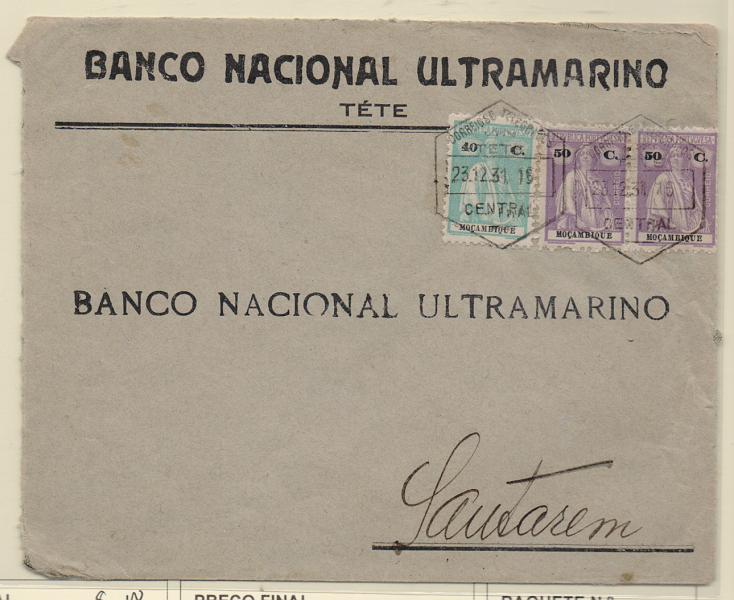 1570.jpg -     Lote:    1570            Moçambique       Descrição:         1922/26 &mdash; Ceres. Sobrescrito circulado de Tete (23.12.31 para Santarém (16.01.32) com par de selos de 50C CE254 e 40C CE242.         Carta       Valor Base:     &euro; 8,00     Valor Venda:     &euro; 12,00       