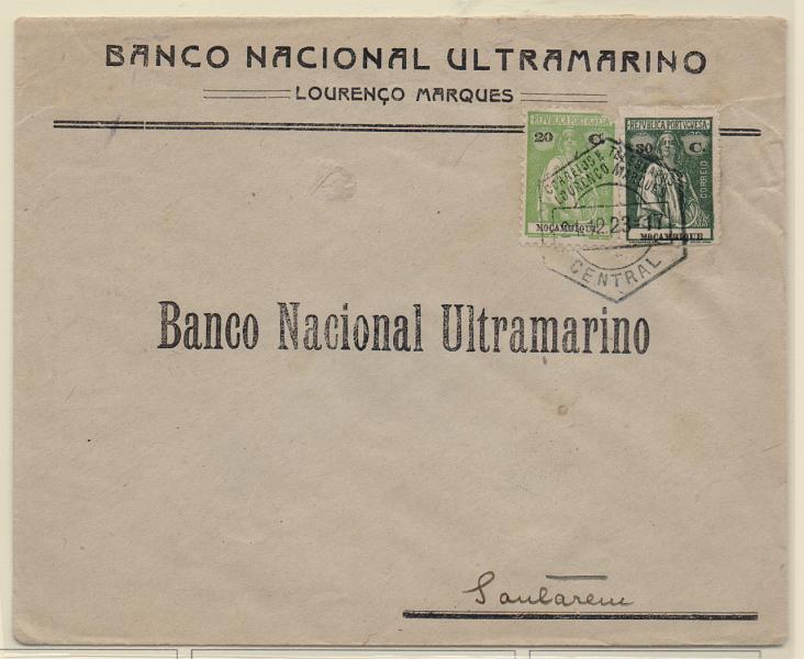 1573.jpg -     Lote:    1573            Moçambique       Descrição:         1914/22 &mdash; Ceres. Sobrescrito circulado de L. Marques (21.12.23) para Santarém com selos de 20 C CE164 e 30C CE241.         Carta       Valor Base:     &euro; 10,00     Valor Venda:     &euro; 10,00       