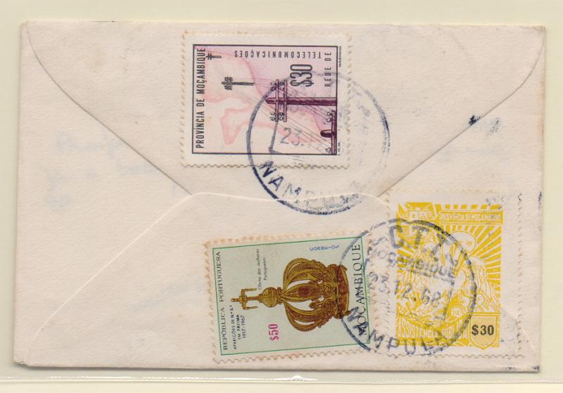 1581.jpg -     Lote:    1581            Moçambique       Descrição:         1965 &mdash; Imposto Postal. Rede de Telecomunicações + Assistência (Pelicano). Sobrescrito circulado da Nampula (23.12.68) para L. Marques com selo CE504 + selo do imposto de $30 CE IP68.+ Assistência CE IP60.         Carta       Valor Base:     &euro; 8,00     Valor Venda:     Retirado     