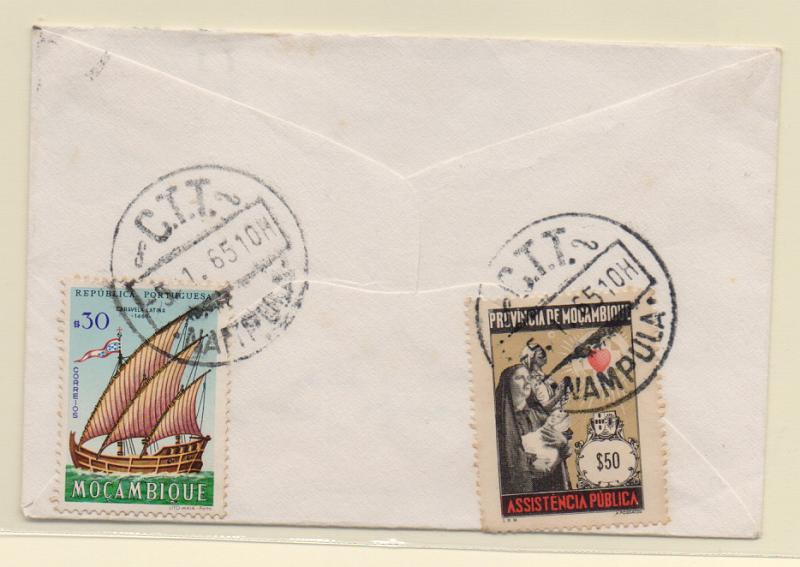 1583.jpg -     Lote:    1583            Moçambique       Descrição:         1965 &mdash; Imposto Postal. Assistência Pública. Sobrescrito circulado da Nampula (25.01.65) para L. Marques com selo CE461 + selo do imposto de $50 CE IP62.         Carta       Valor Base:     &euro; 8,00     Valor Venda:     Retirado     