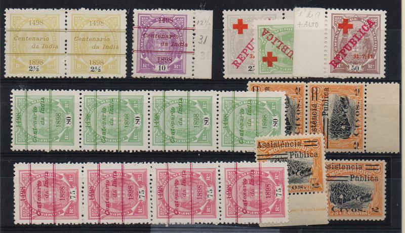 1601.jpg -     Lote:    1601            Companhia de Moçambique       Descrição:         Companhia de Moçambique. &mdash; Lote com 18 selos: 1898 - Caminho Marítimo para a Índia, 2 &frac12; (par), 10 reis e, 75 e 80 reis em tiras de 4 selos; Cruz Vermelha, 2 &frac12;, 10 e 50 reis e Assistência Pública, 2C s/ 3 C, CE IP1, um par + 2 selos simples, todos com variedades de acentos. Valor aproximado de catálogo &euro; 215,00.         Lote       Valor Base:     &euro; 25,00     Valor Venda:     &euro; 42,00       