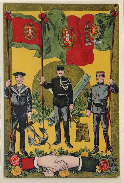 1952.jpg -     Lote:    1952      Lotes pelo Correio              Descrição:         Portugal. República (Sem legenda). Soldados e bandeira. Novo.         PI       Valor Base:     &euro; 20,00     Valor Venda:     &euro; 28,00       