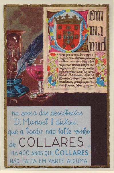1953.jpg -     Lote:    1953      Lotes pelo Correio              Descrição:         Publicidade &mdash; Bebidas * "Os vinhos de Colares são vinhos com tradições". Novo.         PI       Valor Base:     &euro; 10,00     Valor Venda:     &euro; 10,00       