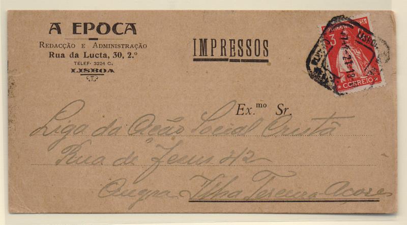 1954.jpg -     Lote:    1954      Lotes pelo Correio              Descrição:         Publicidade. Lisboa * Jornal "A Época". Circulado.         PI       Valor Base:     &euro; 8,00     Valor Venda:     Retirado     