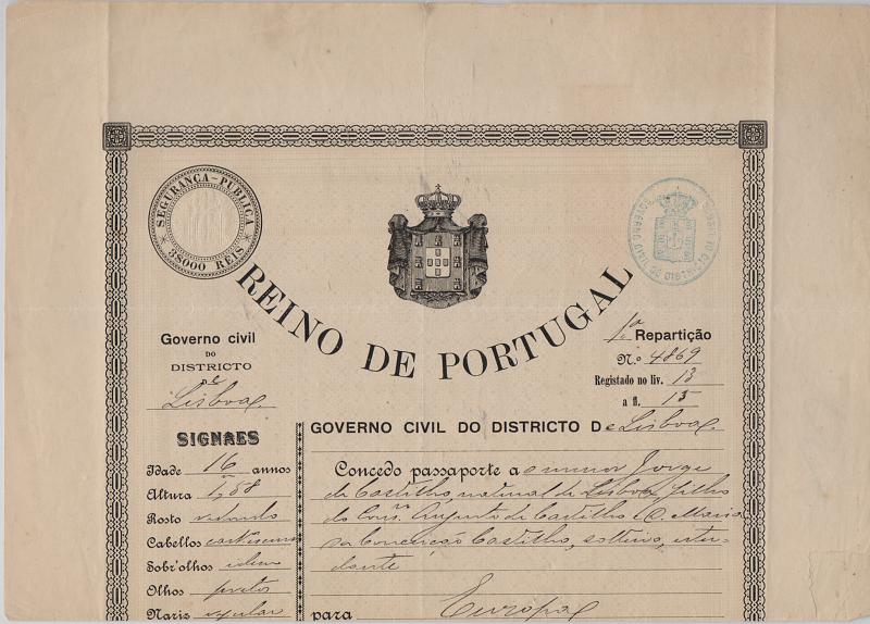 1988.jpg -     Lote:    1988      Lotes pelo Correio              Descrição:         Fiscais. Portugal. Passaporte emitido pelo Governo Civil do Porto em 1898, com selo impresso de 3$000 reis, de "Segurança Publica".         DOC       Valor Base:     &euro; 5,00     Valor Venda:     &euro; 12,00       