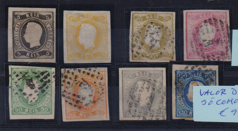 2093.jpg -     Lote:    2093      Lotes pelo Correio       Portugal       Descrição:         1866 &mdash; D. Luís I. Fita curva. Não denteados. CE19/26. Série completa. Valor de catálogo &euro; 992,00.         O       Valor Base:     &euro; 40,00     Valor Venda:     &euro; 40,00       