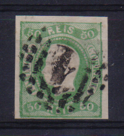 2098.jpg -     Lote:    2098      Lotes pelo Correio       Portugal       Descrição:         1866/67 &mdash; D. Luís I. Fita curva, não denteados. CE23, 50 reis verde, com margens normais. Valor de catálogo &euro; 120,00.         O       Valor Base:     &euro; 10,00     Valor Venda:     Retirado     