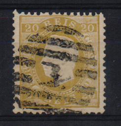 2109.jpg -     Lote:    2109      Lotes pelo Correio       Portugal       Descrição:         1870/76 &mdash; D. Luís I, fita direita. CE39, 20 reis bistre, denteado 12 &frac12;.         O       Valor Base:     &euro; 5,00     Valor Venda:     Retirado     