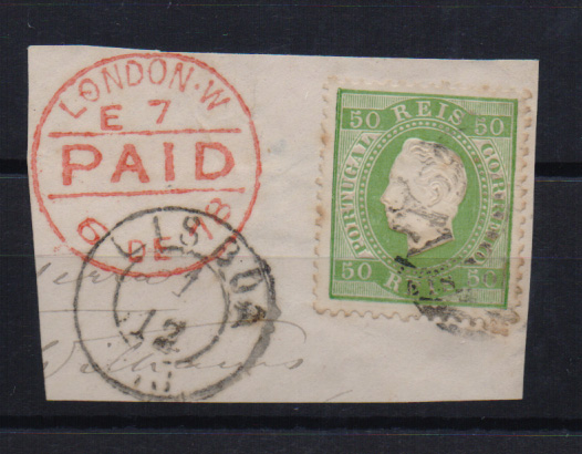 2113.jpg -     Lote:    2113      Lotes pelo Correio       Portugal       Descrição:         1870/76 &mdash; D. Luís I, fita direita. CE41, 50 reis verde, denteado 12 &frac12;, sobre fragmento.         FRG       Valor Base:     &euro; 8,00     Valor Venda:     Retirado     