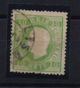 2122.jpg -     Lote:    2122      Lotes pelo Correio       Portugal       Descrição:         1879/80 &mdash; D. Luís I, fita direita. CE49, 10 reis verde amarelo, denteado 13 &frac12;, p.porcel.         O       Valor Base:     &euro; 5,00     Valor Venda:     Retirado     
