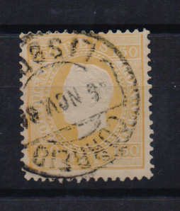 2123.jpg -     Lote:    2123      Lotes pelo Correio       Portugal       Descrição:         1879/80 &mdash; D. Luís I, fita direita. CE51, 150 reis amarelo, denteado 12 &frac12;, p.porcel.         O       Valor Base:     &euro; 10,00     Valor Venda:     Retirado     