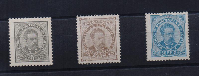 2127.jpg -     Lote:    2127      Lotes pelo Correio       Portugal       Descrição:         1882/83 &mdash; D. Luís I de frente. CE56/58. Série completa com selos regomados.         RG***       Valor Base:     &euro; 30,00     Valor Venda:     &euro; 30,00       