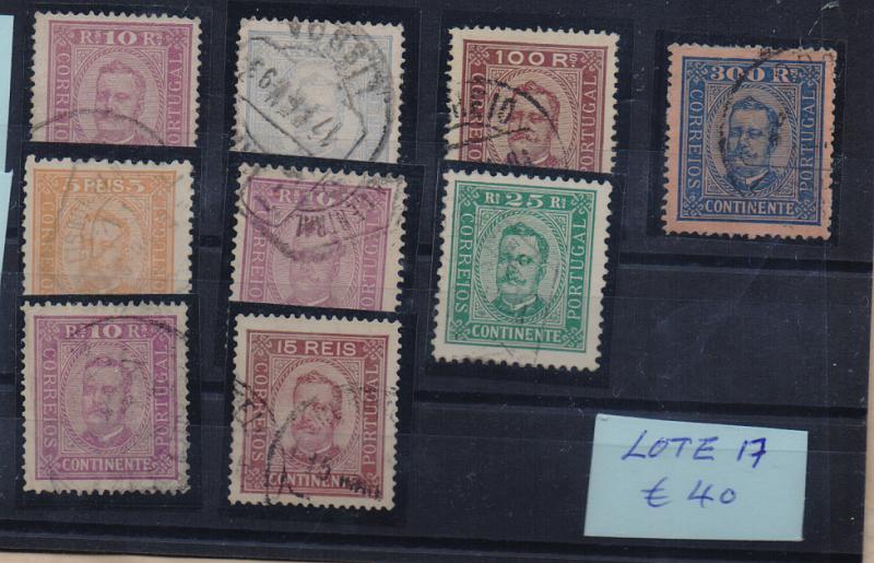 2140.jpg -     Lote:    2140      Lotes pelo Correio       Portugal       Descrição:         1892/93 &mdash; D. Carlos I, tipo Diogo Neto. CE68/78. Lote composto por 9 selos usados em diferentes papéis e denteados + qutro cartas com selos de 5 reis (2), 10 (2) reis e 50 reis(2). Lote a ver.         Lote       Valor Base:     &euro; 40,00     Valor Venda:     Retirado     