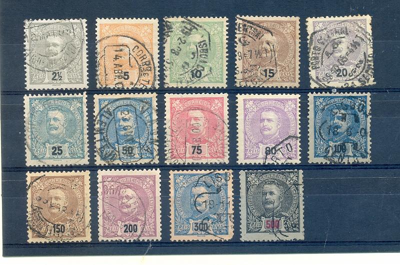 2153.jpg -     Lote:    2153      Lotes pelo Correio       Portugal       Descrição:         1895-1896 &mdash; D. Carlos I (Mouchon). CE 126/139. Série completa. Valor de catálogo &euro; 76,00         O       Valor Base:     &euro; 8,00     Valor Venda:     &euro; 8,00       