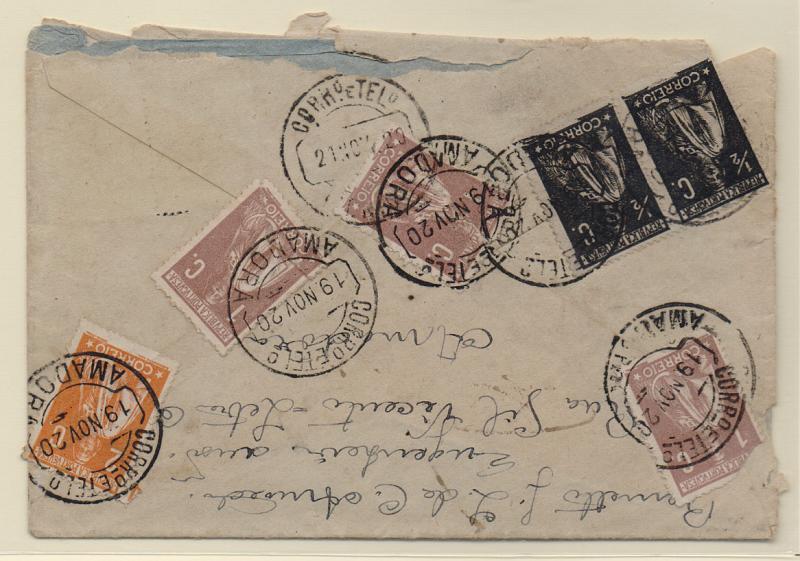 2171.jpg -     Lote:    2171      Lotes pelo Correio       Portugal       Descrição:         1912/17 &mdash; Ceres. Sobrescrito circulado registado de Amadora (19.11.20) para Peniche, com par de &frac12; C preto + 3x1C castanho + selo de 2C laranja. CE207, 221 e 223.         Carta       Valor Base:     &euro; 5,00     Valor Venda:     &euro; 5,00       