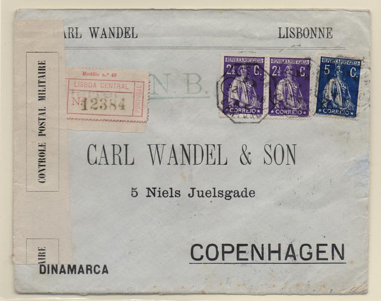 2175.jpg -     Lote:    2175      Lotes pelo Correio       Portugal       Descrição:         1912 &mdash; Ceres. Sobrescrito circulado de Lisboa (22.01.16) para Copenhaga (08.02.16) com par selos de 2 &frac12; ' selo de 5C CE211/12, papel porcelana, denteado 15x14.         Carta       Valor Base:     &euro; 15,00     Valor Venda:     Retirado     