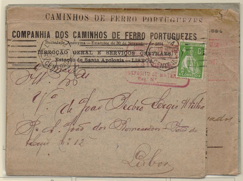 2187.jpg -     Lote:    2187      Lotes pelo Correio       Portugal       Descrição:         1917/26 &mdash; Ceres. Lote com 4 sobrescritos circulados com selos tipo Ceres, timbrados pela Companhia dos Caminhos de Ferro Portugueses.         Lote       Valor Base:     &euro; 6,00     Valor Venda:     &euro; 6,00       