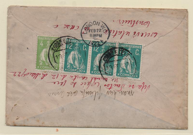 2198.jpg -     Lote:    2198      Lotes pelo Correio       Portugal       Descrição:         1917/22 &mdash; Ceres. Sobrescrito circulado de Avança para Londres (22.02.22) com selo de 4C verde CE226 e tira de 3 selos de 12C verde escuro CE238.         Carta       Valor Base:     &euro; 15,00     Valor Venda:     &euro; 15,00       