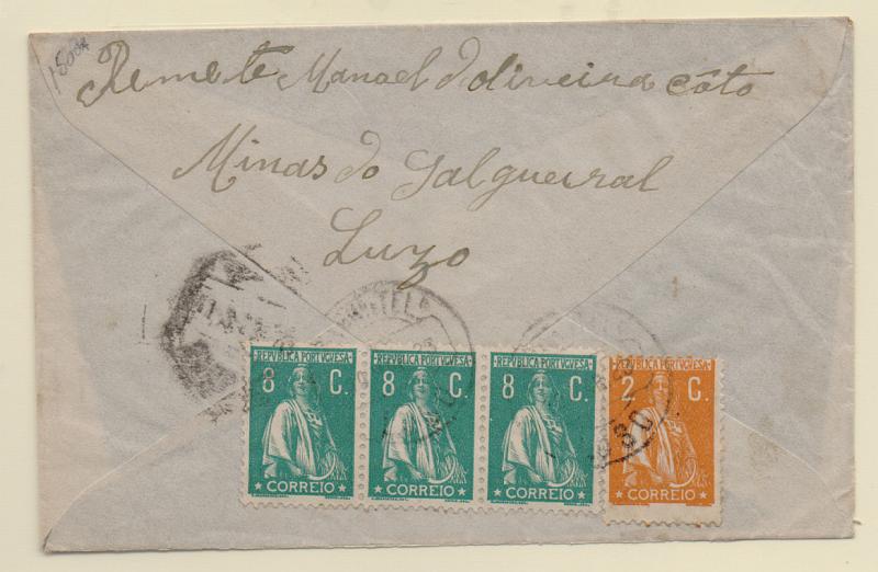 2200.jpg -     Lote:    2200      Lotes pelo Correio       Portugal       Descrição:         1917/22 &mdash; Ceres. Sobrescrito circulado do Luso (10.03.23) para o Porto com selo de 2C laranja CE223 e tira de 3 selos de 8C verde escuro CE237.         Carta       Valor Base:     &euro; 10,00     Valor Venda:     &euro; 10,00       