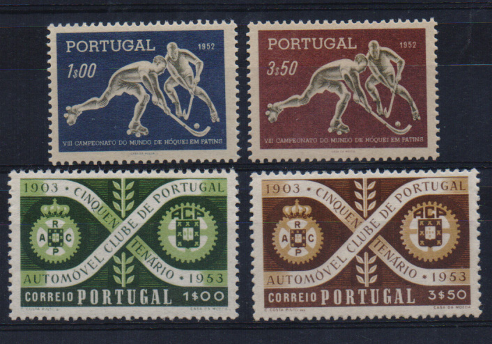 2291.jpg -     Lote:    2291      Lotes pelo Correio       Portugal       Descrição:         1952/53 &mdash; Campeonato do Mundo de Hoquei + Automóvel Clube de Portugal. CE751/52 + 782/83. Duas séries completas. Valor de catálogo &euro; 53,30.         ***       Valor Base:     &euro; 11,00     Valor Venda:     Retirado     
