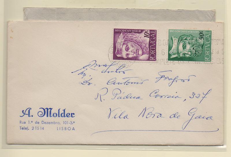 2301.jpg -     Lote:    2301      Lotes pelo Correio       Portugal       Descrição:         1955 &mdash; Reis de Portugal. Lote de duas cartas: uma com selos de 10C e 90C CE806/809 e outra com selos de 2$30 CE814 e 2$00 CE798.         Carta       Valor Base:     &euro; 6,00     Valor Venda:     &euro; 6,00       