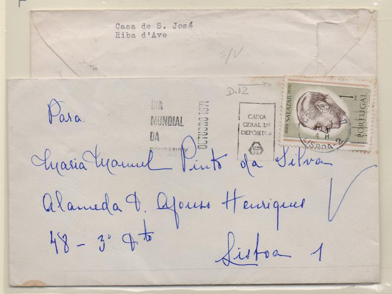 2325.jpg -     Lote:    2325      Lotes pelo Correio       Portugal       Descrição:         1971 &mdash; Presidente Salazar. CE1106, 1$00. Duas cartas circuladas uma com selo em denteado 13 &frac12; e outra com selo em denteado 12.         Carta       Valor Base:     &euro; 5,00     Valor Venda:     &euro; 5,00       