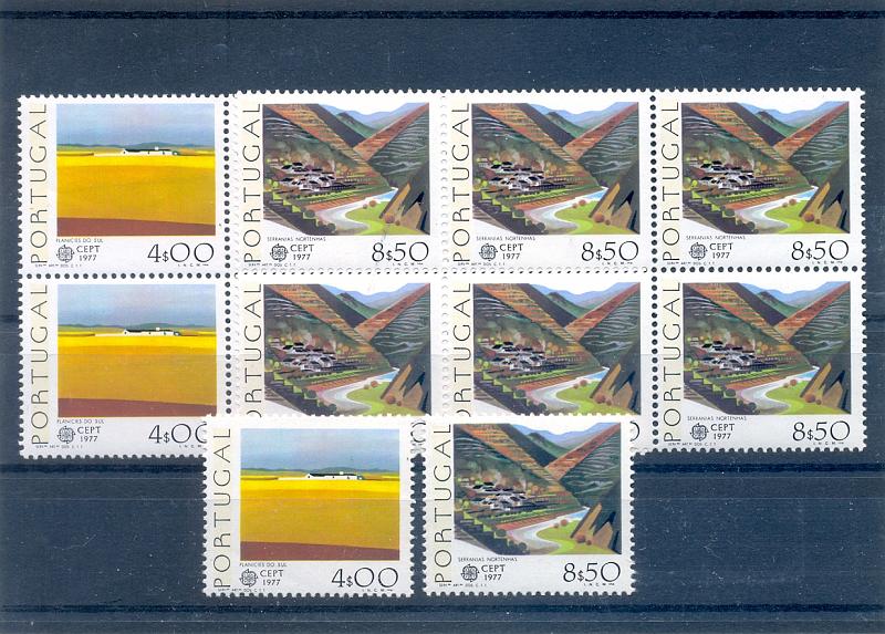 2342.jpg -     Lote:    2342      Lotes pelo Correio       Portugal       Descrição:         1977 &mdash; Europa CEPT &mdash; Paisagens. 2 blocos de 6 selos + 1 par de selos. Valor de catálogo &euro; 45,00.         ***       Valor Base:     &euro; 5,00     Valor Venda:     &euro; 5,00       