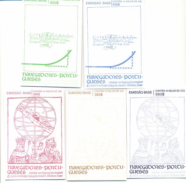 2350.jpg -     Lote:    2350      Lotes pelo Correio       Portugal       Descrição:         1990-93 &mdash; Lote com 5 carteiras série base "Navegadores Portugueses" nas taxas de: 32$, 35$, 38$, 60$ e 65$ correspondente aos seguintes Nº: 71, 76, 77, 84 e 85. Valor de catálogo 74,00.         CRT       Valor Base:     &euro; 10,00     Valor Venda:     &euro; 10,00       