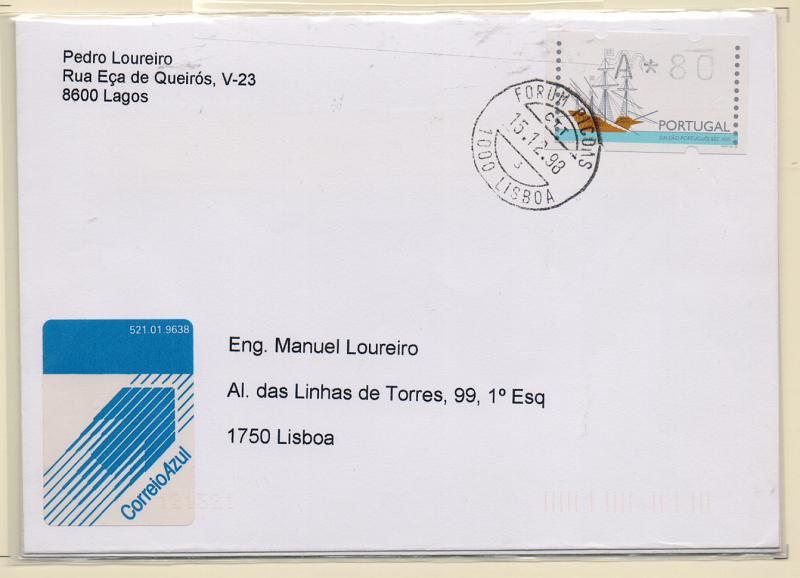 2359.jpg -     Lote:    2359      Lotes pelo Correio       Portugal       Descrição:         1995/97 &mdash; Galeão + Portugal 98. Lote de dois sobrescritos circulados com etiquetas ETQ9 no valor de 80 e ETQ13 no valor de 80+50.         Carta       Valor Base:     &euro; 6,00     Valor Venda:     Retirado     